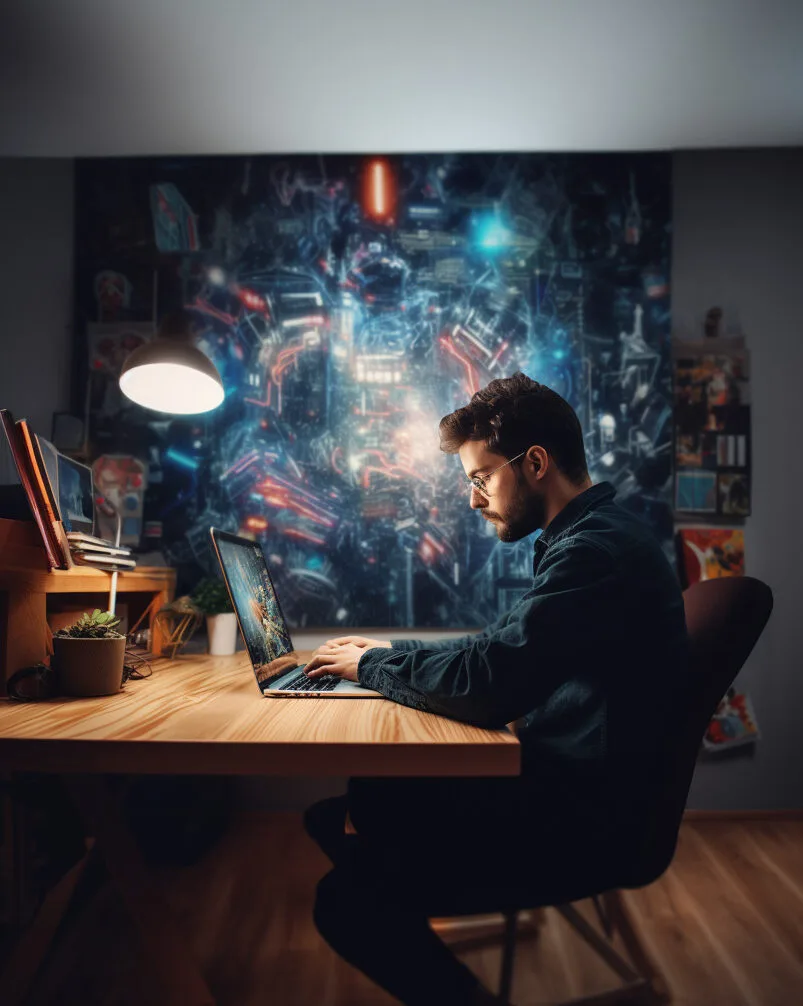 person looking at computer